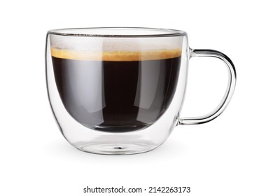 Coffee americano in a transparent double wall cup isolated on a white background.
