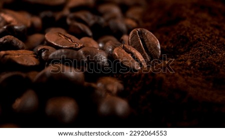 Coffee background. Close up of roasted coffee. Soft focus
