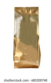 Coffee Bag Isolated. The Gold Foil Bag On White.