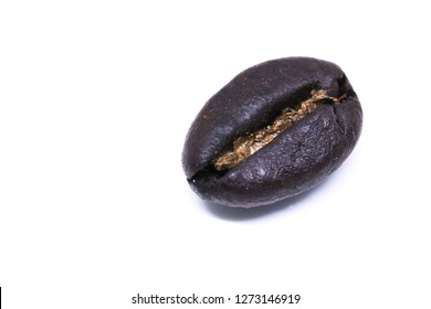 A Coffee Bean Background Texture Isolated On White Background With Copy Space For Text. Royalty High-quality Free Stock Macro Photo Image Roasted Brown, Black Coffee Bean Isolated On White Background