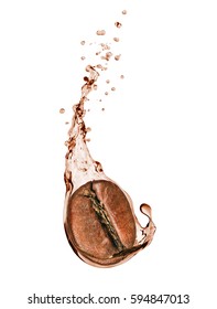 Coffee Bean With A Coffee Splash On White Background
