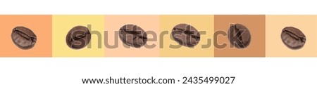 Coffee beans against a background of shades of brown, beige, yellow. Simple flat design. banner, collage