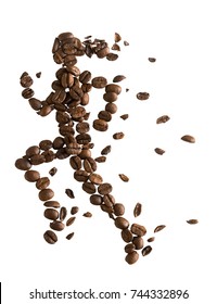 Coffee beans arranged in running female concept