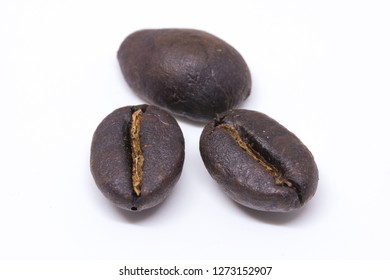 Coffee Beans Background Texture Isolated On White Background With Copy Space For Text. Royalty High-quality Free Stock Macro Photo Image Roasted Brown, Black Coffee Bean Isolated On White Background