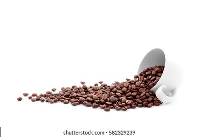 Coffee Beans In Coffee Cup Isolated On White