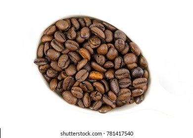 Coffee beans in a cup of coffee isolated white background
