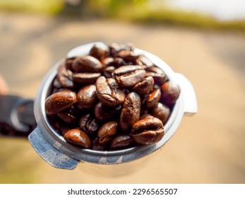 Coffee beans in coffee filter cup coffee