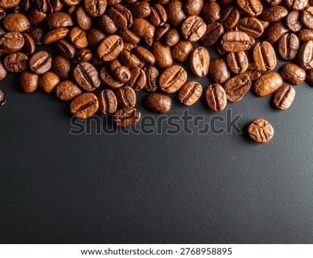 Coffee Beans Flat Lay on Black Background Food