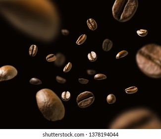 Coffee beans in flight on a dark background - Shutterstock ID 1378194044