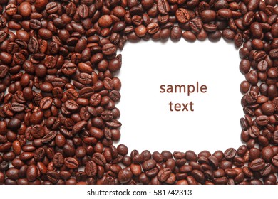 Coffee beans as a frame with space for text on white background