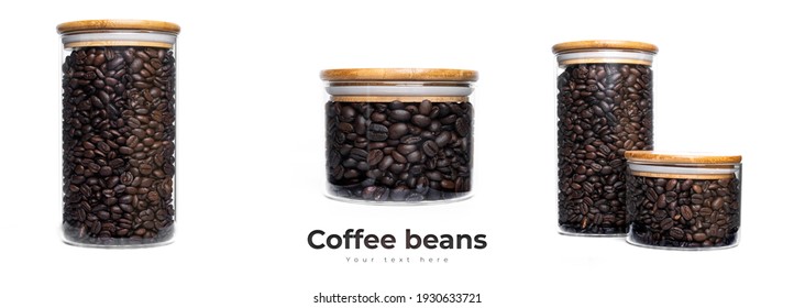 Coffee beans in glass jar isolated on whie background. High quality photo