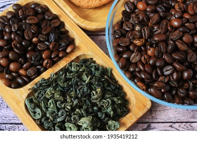 Coffee Beans And Green Tea