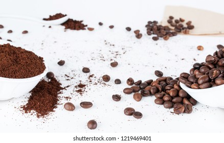 Coffee beans and grounded coffee