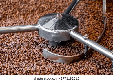 Coffee Beans Inside a Coffee Roasting Drum, Close-Up View