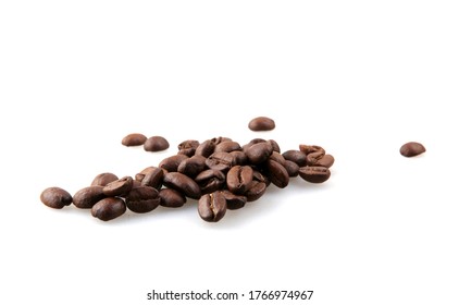 Coffee Beans Isolated On White Background. A Coffee Bean Is A Seed Of The Coffea Plant And The Source For Coffee