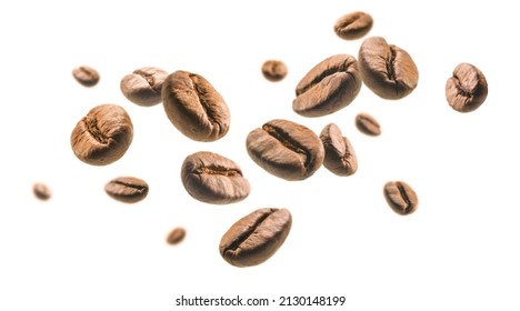 Coffee beans levitate on a white background - Shutterstock ID 2130148199