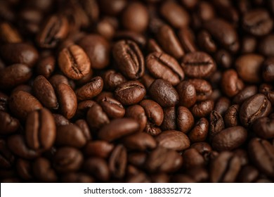 Coffee beans macro close up view.