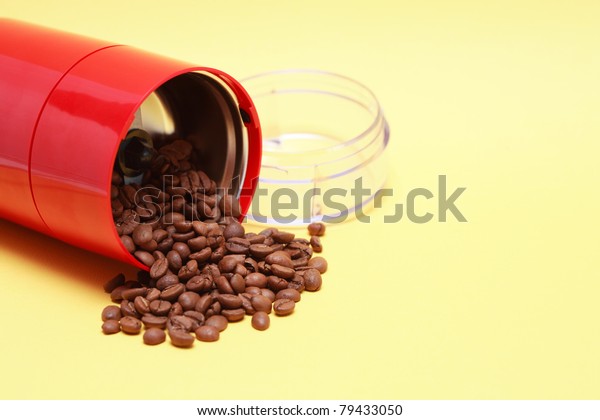 Coffee Beans Near Open Modern Red Stock Photo Edit Now 79433050