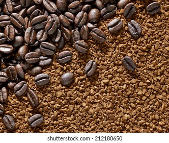 Coffee Beans On Nescafe Or Instant Granulated Coffee