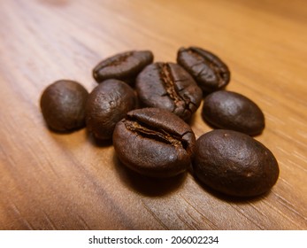 Coffee Beans on Table Closeup