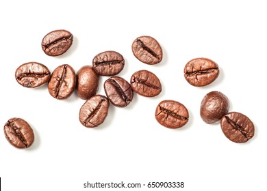 Coffee Beans On White, Top View