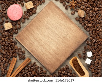 coffee beans on wooden background, top view - Powered by Shutterstock