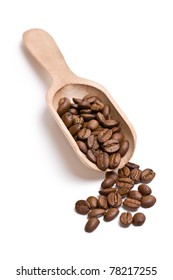 The Coffee Beans On Wooden Scoop