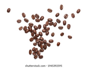 Coffee Beans Over White Background - Flat Lay