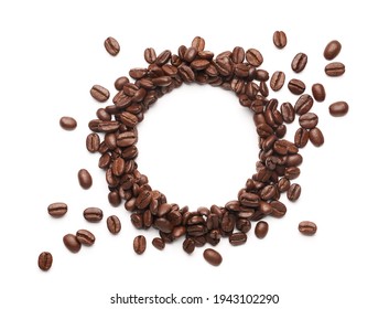 Coffee beans with round copyspace against white background - Powered by Shutterstock