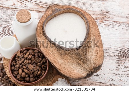 coffee beans, Spa stuff with candles in coconut