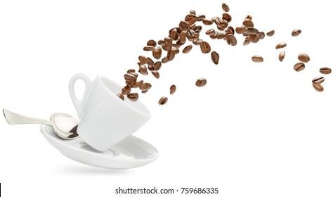 coffee beans spilling out of a cup isolated on white - Powered by Shutterstock