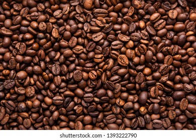 coffee beans top view, background, texture