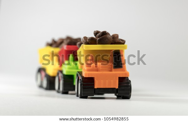 coffee, coffee beans in a toy\
truck