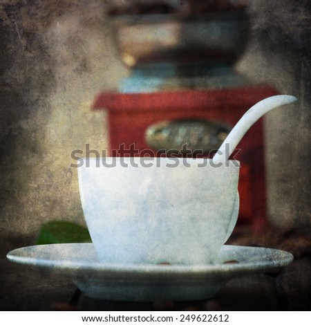 Similar – A painted ceramic milk jug next to an empty white cup