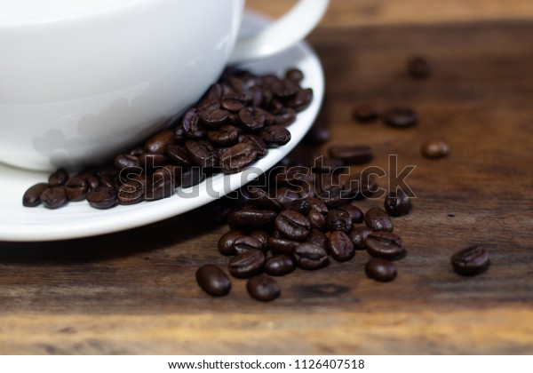 Coffee Beans White Cup Saucer Black Stock Photo Edit Now 1126407518