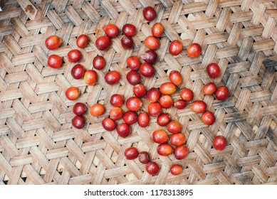 Coffee Cherries On Weave Basket Top View