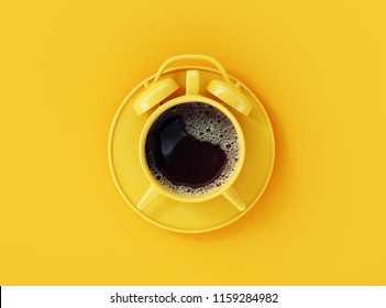 Coffee clock on yellow background. creative idea. minimal concept - Shutterstock ID 1159284982