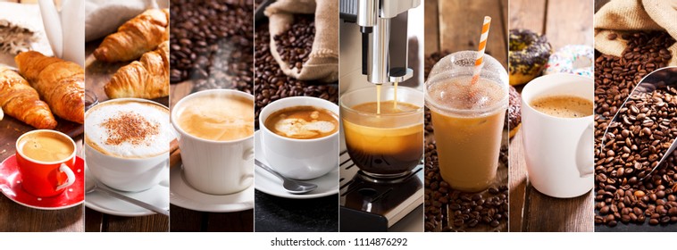 coffee collage of various cups and coffee beans - Shutterstock ID 1114876292
