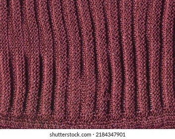 Coffee Colored Wool Sweater Texture. Handmade Brown Vermillion Knitted Wool Scarf Texture