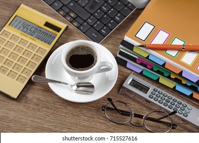 Coffee in a composition with objects for doing business
