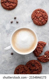 Coffee and cookies. Oat, healthy cookies and coffee cup, breakfast concept