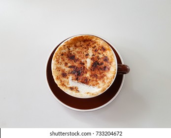 Coffee Creme Brulee Latte On White Background With Top View