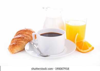 Coffee, Croissant And Orange Juice