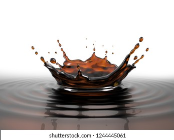Coffee crown splash on coffee background with ripples.