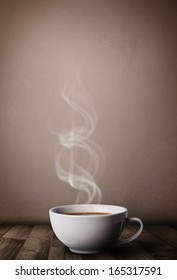 Coffee Cup With Abstract White Steam, Close Up