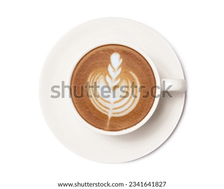 Coffee cup of art latte with froth tulip shaped  isolated on white background.