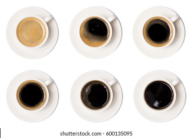 coffee cup assortment top view collection isolated on white background. above of coffee cup. - Shutterstock ID 600135095