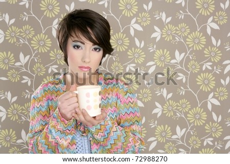 coffee cup drinking retro fashion 60 woman vintage wallpaper