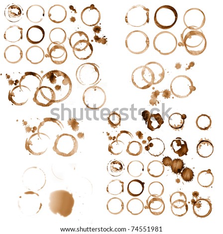 Coffee cup marks collection on white background