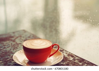 Coffee Cup Over Mirror Background Rainy Stock Photo (Edit Now) 670801180